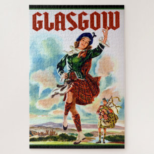 Glasgow Scottisn Girl Dancing with Bagpiper Puzzle