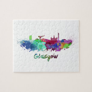 Glasgow-Skyline in Aquarellfarbe Puzzle
