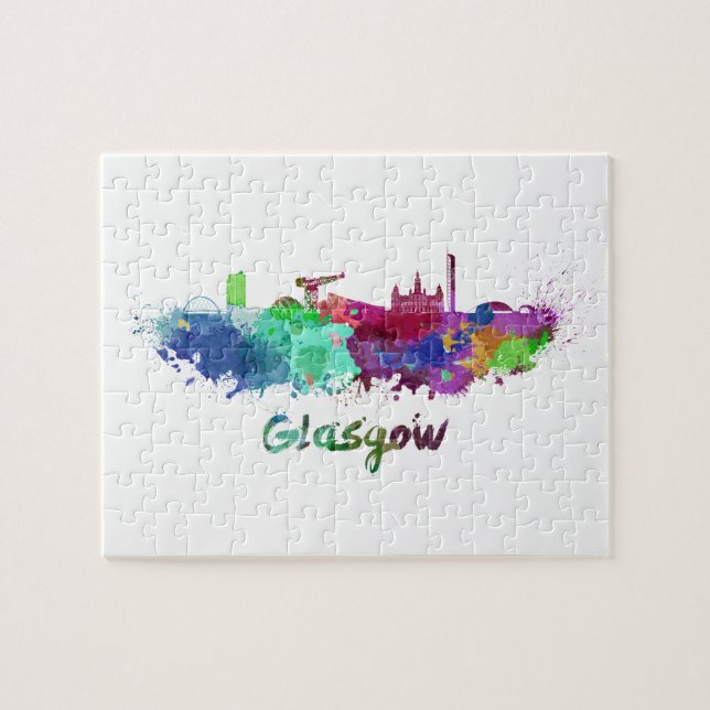 Glasgow-Skyline in Aquarellfarbe Puzzle (Horizontal)