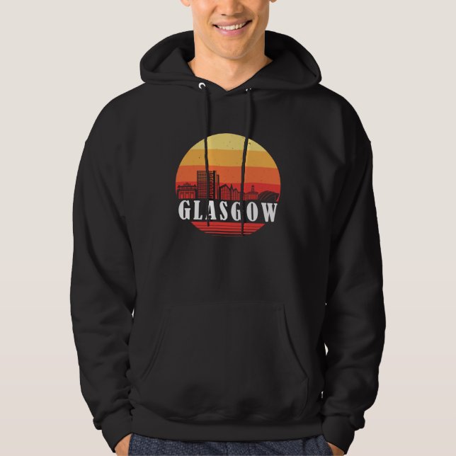 Glasgow Skyline Sunset in Retro Vintage Style Hoodie (Vorderseite)