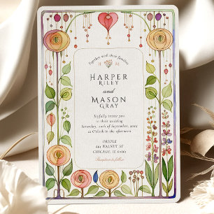 Glasgow Style Watercolor Wedding Einladung