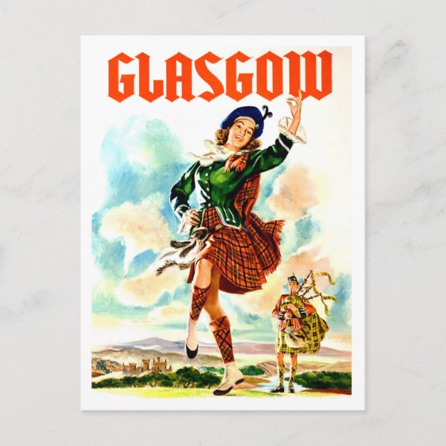 Glasgow, Tanzmädchen in Nationalkostümen, Vintag Postkarte (Vorderseite)