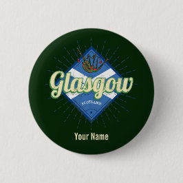 Glasgow UK City Scotland Retro Bagpipe Vintag Button