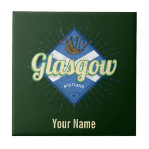 Glasgow UK City Scotland Retro Bagpipe Vintag Fliese
