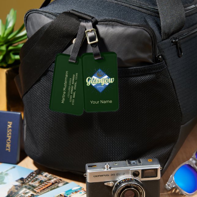 Glasgow UK City Scotland Retro Bagpipe Vintag Gepäckanhänger (Vorderseite & Rückseite)