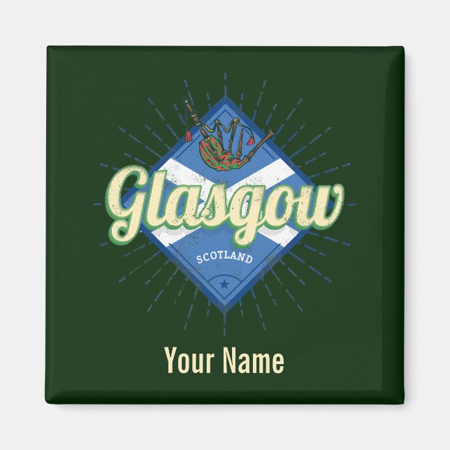 Glasgow UK City Scotland Retro Bagpipe Vintag Magnet (Vorne)