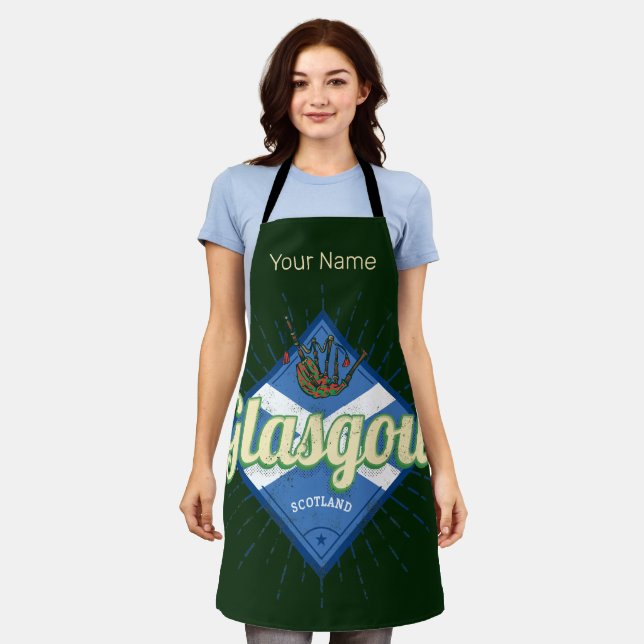 Glasgow UK City Scotland Retro Bagpipe Vintag Schürze (Getragen)