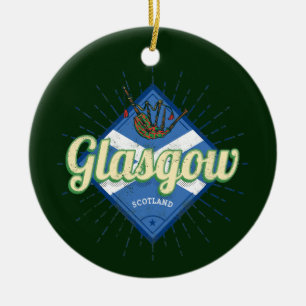 Glasgow UK Stadt Schottland Retro Dudelsack Vintag Keramik Ornament