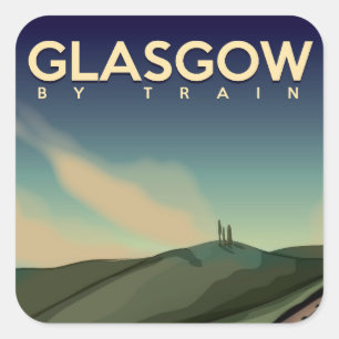 Glasgow Vintage-Zugposter Quadratischer Aufkleber