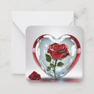 Glasherz mit Rosen-Karte / Glass heart with roses  Mitteilungskarte