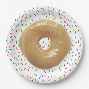 Glasierte Donut mit Sprinkles Papierplatte Pappteller
