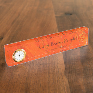 Glasierte Terracotta Desk Namplate mit Uhr Namensplakette
