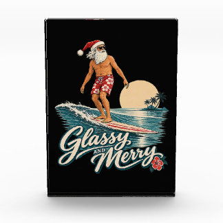 Glasige und fröhliche Surf-Santa-Weihnachten Fotoblock