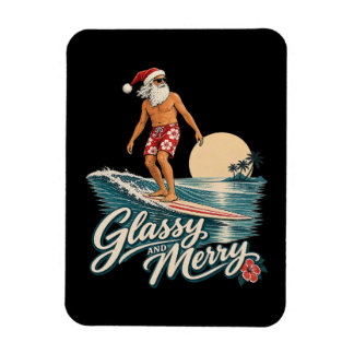 Glasige und fröhliche Surf-Santa-Weihnachten Magnet