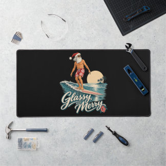 Glasige und fröhliche Surf-Santa-Weihnachten Schreibtischunterlage