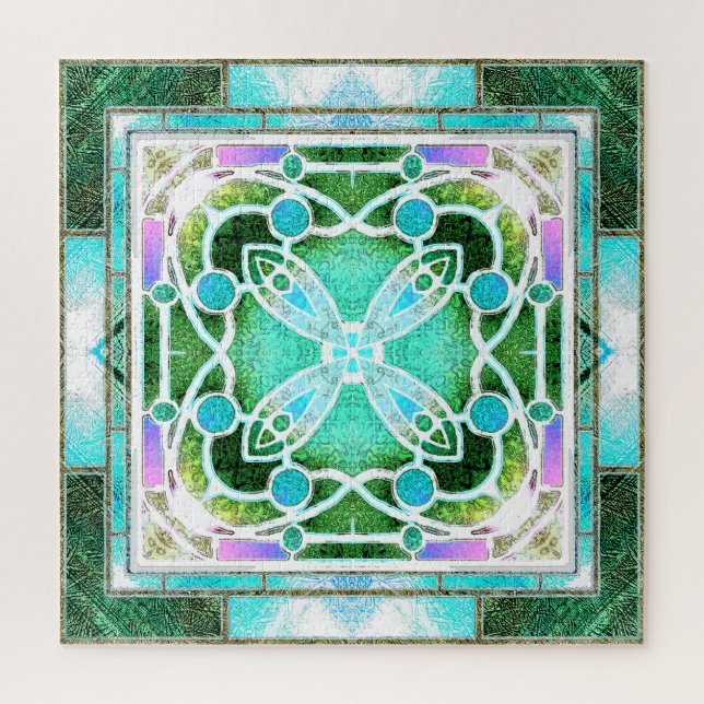 Glaskathodenfenster in Grün und Minze Puzzle (Vertikal)