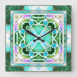 Glaskathodenfenster in Grün und Minze Quadratische Wanduhr