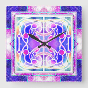 Glaskathodenfenster in Lilac und Pink Quadratische Wanduhr