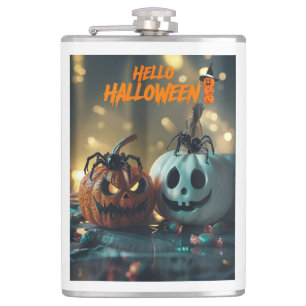 Glaskeramik mit hello halloween Kürbissen Flachmann