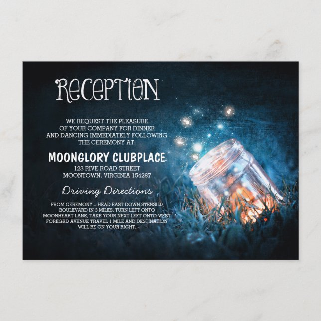 Glaskeramikfliesen Blue Night Hochzeitsempfang Begleitkarte (Vorderseite)