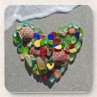 Glaskeramikherz, Foto aus Strandglas Untersetzer