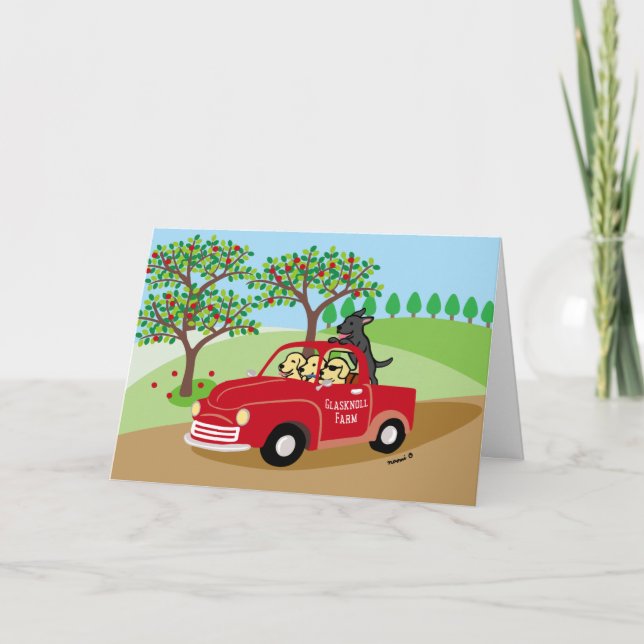Glasknoll Farm Labradors und Red Truck Karte (Vorderseite)