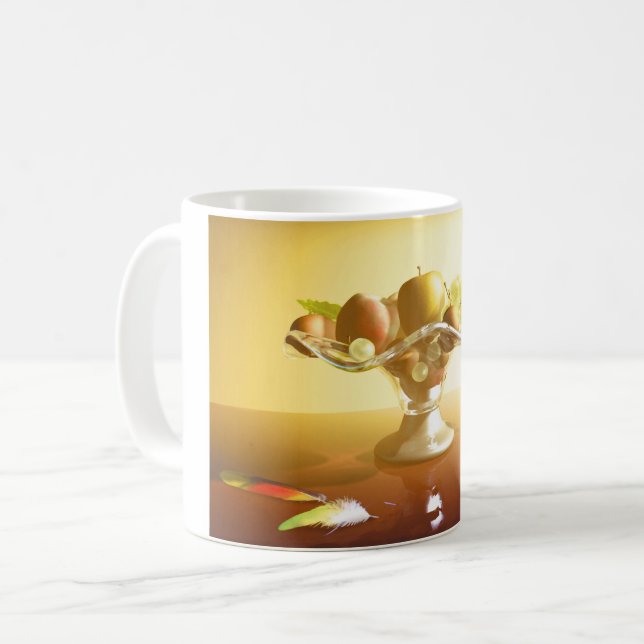 Glaskorb mit Früchten und Batterie Kaffeetasse (Vorderseite Links)