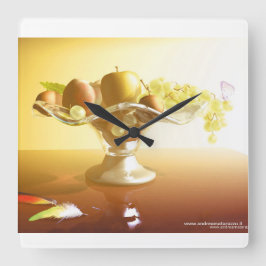 Glaskorb mit Früchten und Batterie Quadratische Wanduhr