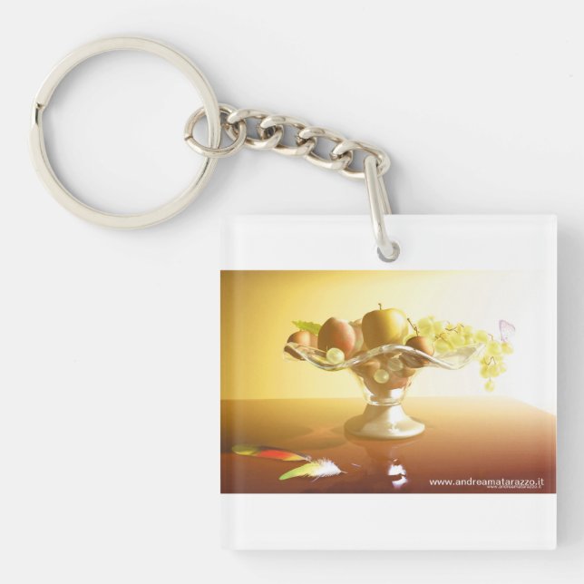 Glaskorb mit Früchten und Batterie Schlüsselanhänger (Vorderseite)