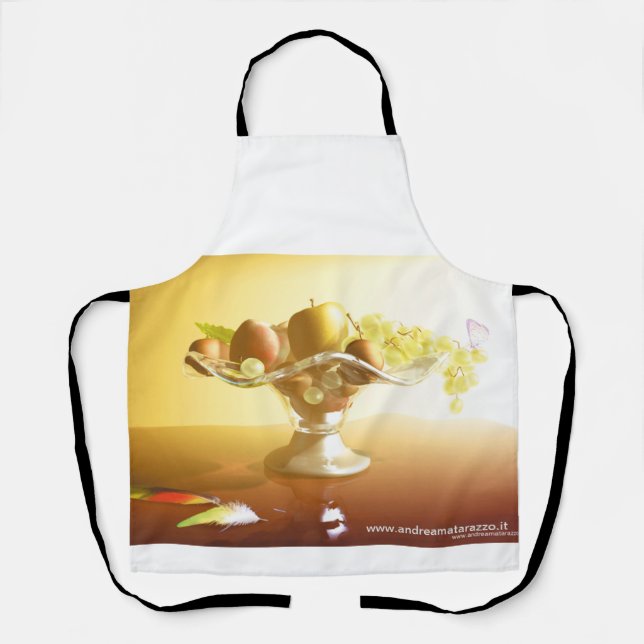 Glaskorb mit Früchten und Batterie Schürze (Vorderseite)