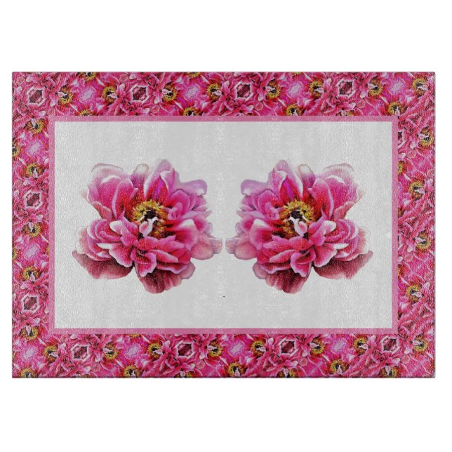 Glasküchenschneider PInk Peony Schneidebrett (Vorderseite)