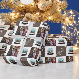 Glaskugeldorf braunes Weihnachtsfoto Geschenkpapier