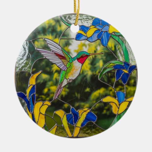 Glaskunst, Hummingbird, gefestigtes Glas Keramik Ornament (Vorne)