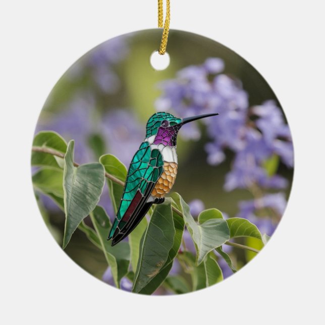 Glaskunst, Hummingbird, gefestigtes Glas Keramik Ornament (Vorne)