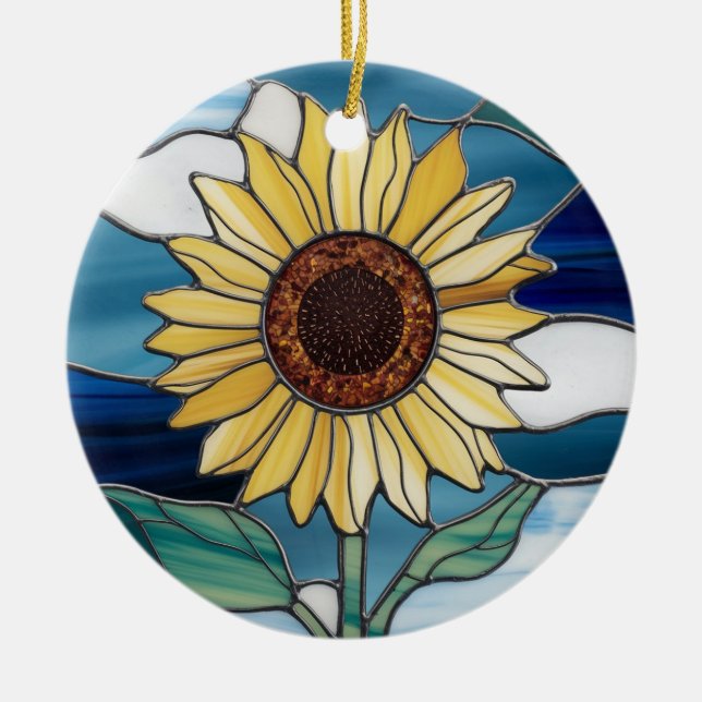 Glaskunst, Sonnenblumengestanztes Glas Keramik Ornament (Vorne)