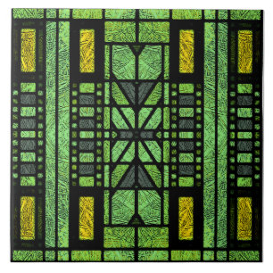 Glasmalerei Art Deco in Grün und Gold Fliese
