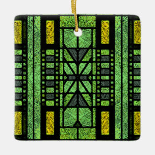 Glasmalerei Art Deco in Grün und Gold Keramikornament