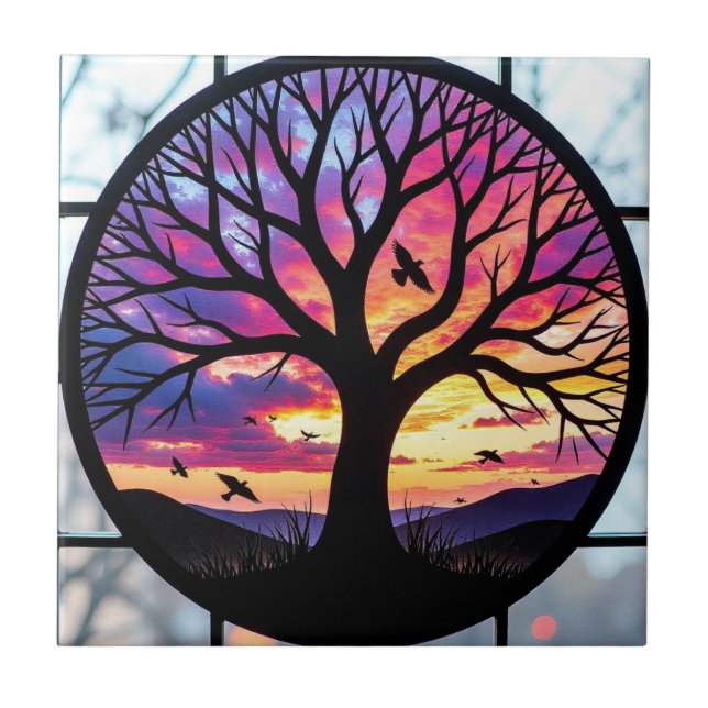 Glasmalerei Baum des Lebens  Fliese (Vorderseite)