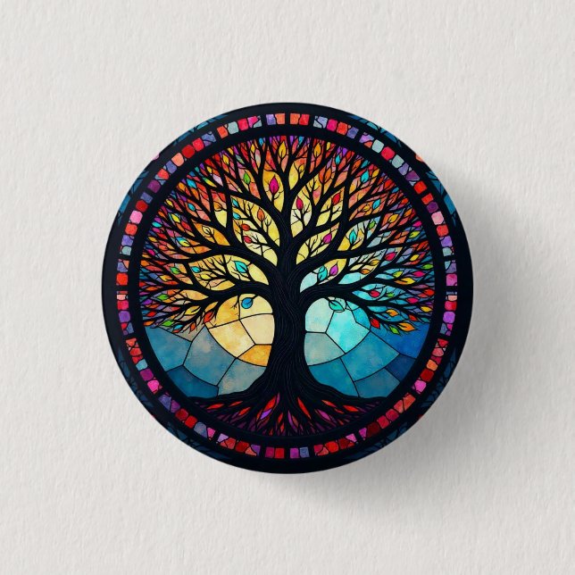Glasmalerei, Baum des Lebens Glasmalerei  Button (Vorderseite)