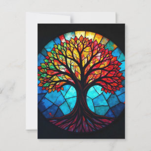Glasmalerei, Baum des Lebens Glasmalerei  Postkarte