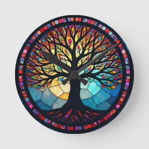 Glasmalerei Baum des Lebens Runde Wanduhr