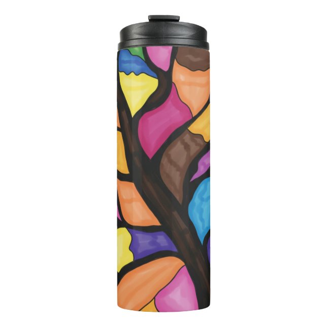 Glasmalerei Baum Kunst Thermosbecher (Vorderseite)