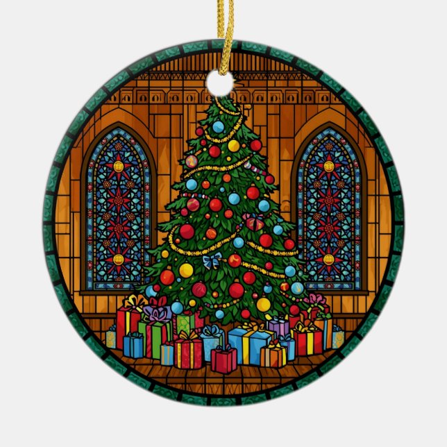 Glasmalerei-Christbaum-Magie Keramik Ornament (Vorne)