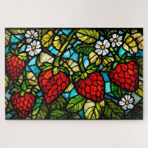 Glasmalerei Erdbeeren, Blätter und Blumen Puzzle
