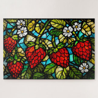 Glasmalerei Erdbeeren, Blätter und Blumen Puzzle