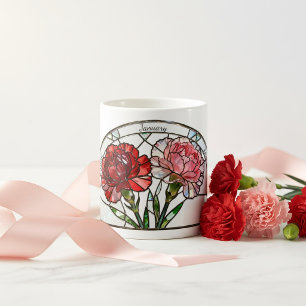 Glasmalerei Geburtsblume Januar Nelke Name Kaffeetasse
