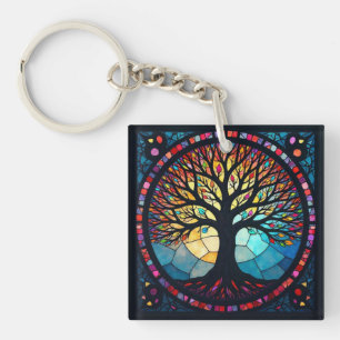 Glasmalerei, Glasmalerei Baum des Lebens Schlüsselanhänger