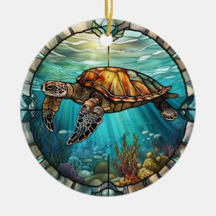Glasmalerei, Glasmalerei Meeresschildkröte Kerami Keramik Ornament