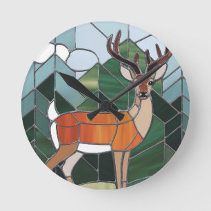Glasmalerei Kunst, Glasmalerei Stil Hirsch Kunst Runde Wanduhr