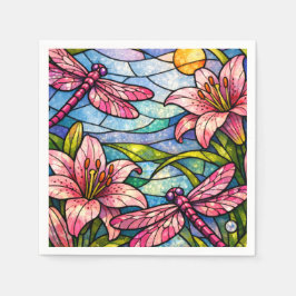 Glasmalerei-Lilien und Libellen Rosa Serviette